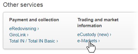 Other services section with the e-Markets link
