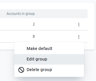 Settings drop down menu with edit group functionality
