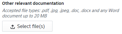 Other relevant documentation upload button